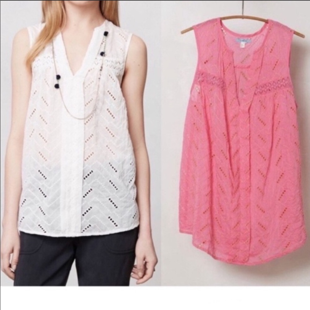 Anthropologie Leifnotes Pink eyelet tank top